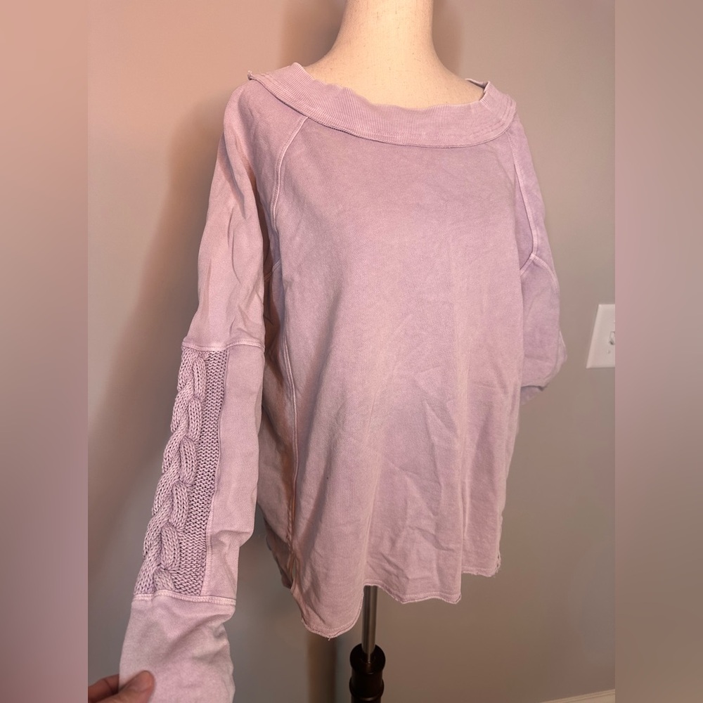 Sz S Easel lilac purple light sweatshirt crew neck cable knit sleeve